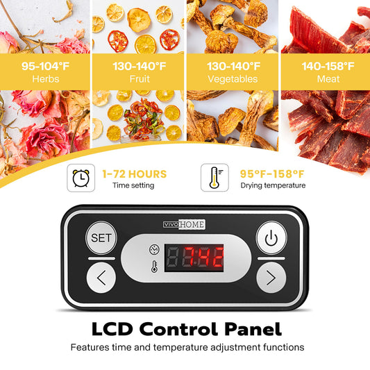 VIVOHOME Dörrautomat mit 8 Einlegefächern 400W BPA frei Dörrgerät mit Temperaturregler von 35°C bis 70°C inkl.72H Timer und Rezept für Fleisch,Obst,Haustier-Leckereienew