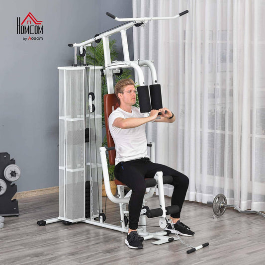 HOMCOM Multistation: Kraftstation mit Latzug, Butterfly & 45 kg Gewichtenl
