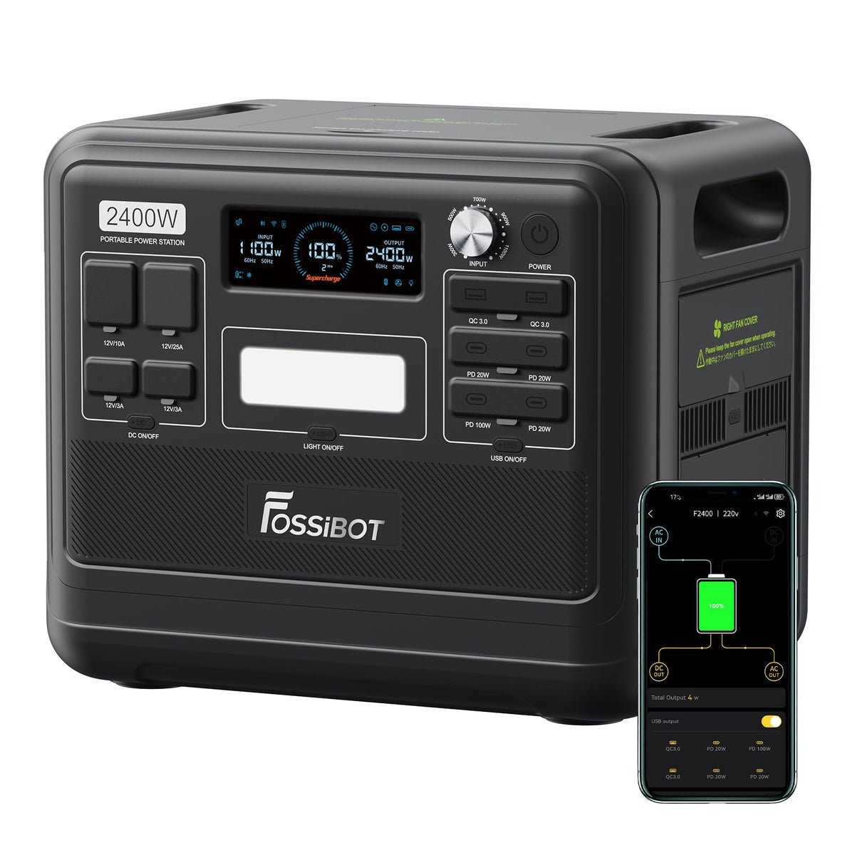 FOSSiBOT F2400 Solar Generator 2048Wh, 2400W (4800W Peak), 3 AC Ausgängef
