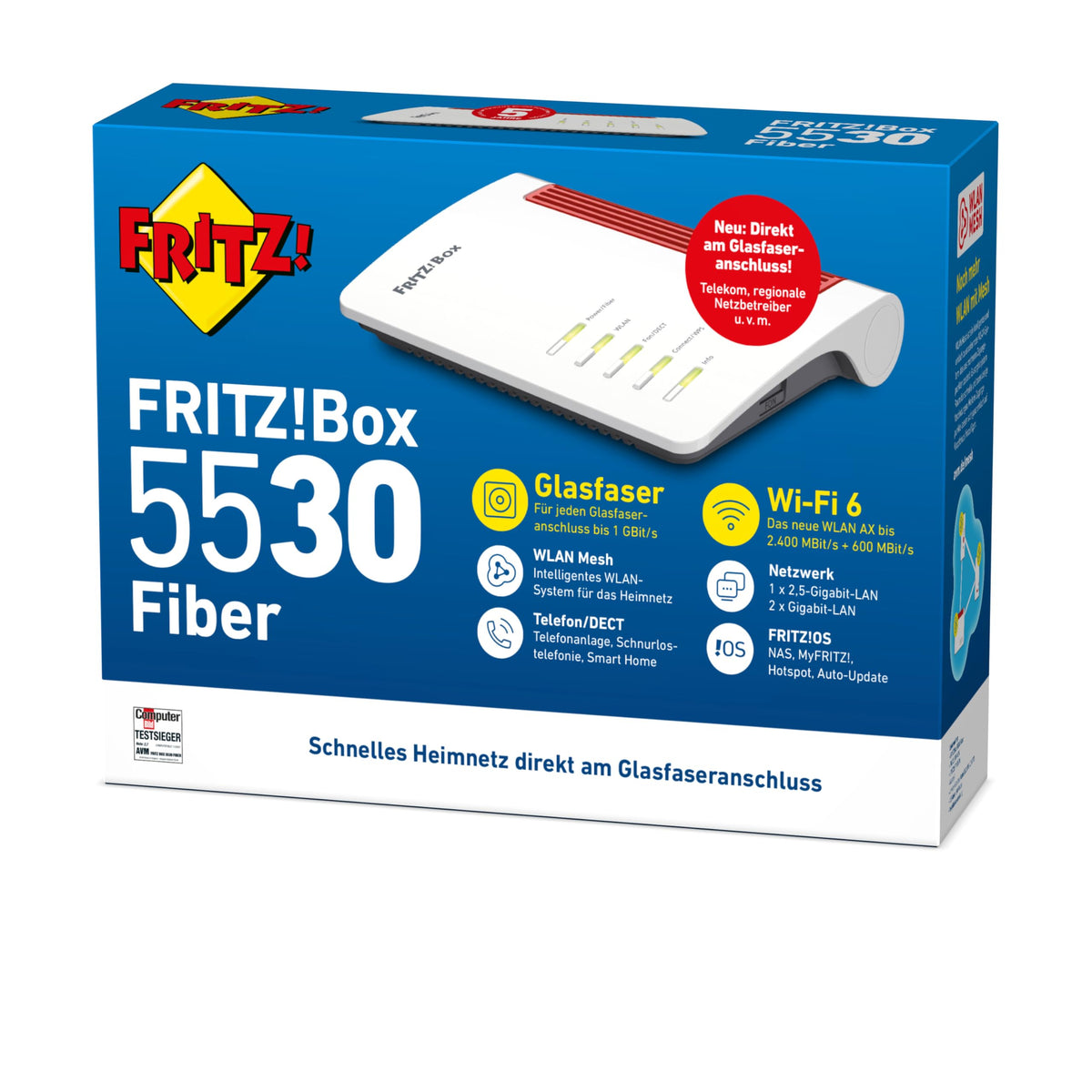 FRITZ!Box 5530 Fiber – Glasfaser-Router mit Wi-Fi 6 & 2.5-Gigabit-LANw