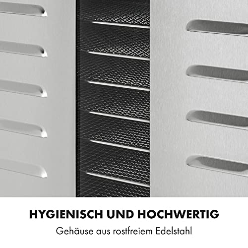 Klarstein Dörrautomat Edelstahl – 4.000-W-Dörrgerät, 48 Edelstahl-Einlegeböden, 30–90 °C, 24-Stunden-Timer, 6 Ventilatoren, 2 Trockenkammern, 50–55 dB, ideal für Obst, Gemüse, Fleisch, Kräuter, Silberw