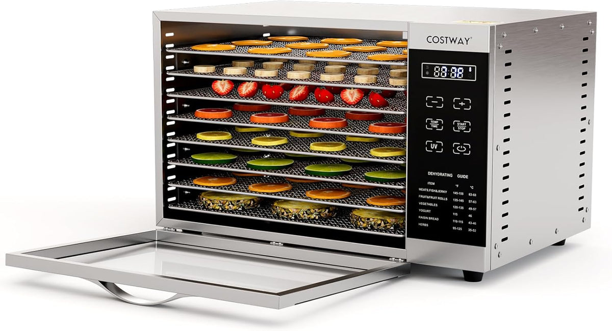 COSTWAY Dehydrator with 8 Grid Trays, 620W Dehydrator 30-70°C Temperature Control & 24H Timer, Overheating & Overload Protection, Food Dryer for Fruit, Meat, Vegetablesw