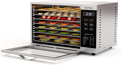 COSTWAY Dehydrator with 8 Grid Trays, 620W Dehydrator 30-70°C Temperature Control & 24H Timer, Overheating & Overload Protection, Food Dryer for Fruit, Meat, Vegetablesw