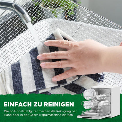 Kwasyo Dörrautomat Edelstahl DA 1000, XXL-Dörrfläche 1,8 m², Dörrgerät Temperatur einstellbar 30-90℃, LED-Display, 24 Std, BPA-frei, mit Rezeptheft, 10 Edelstahl-Dörrtablettsw