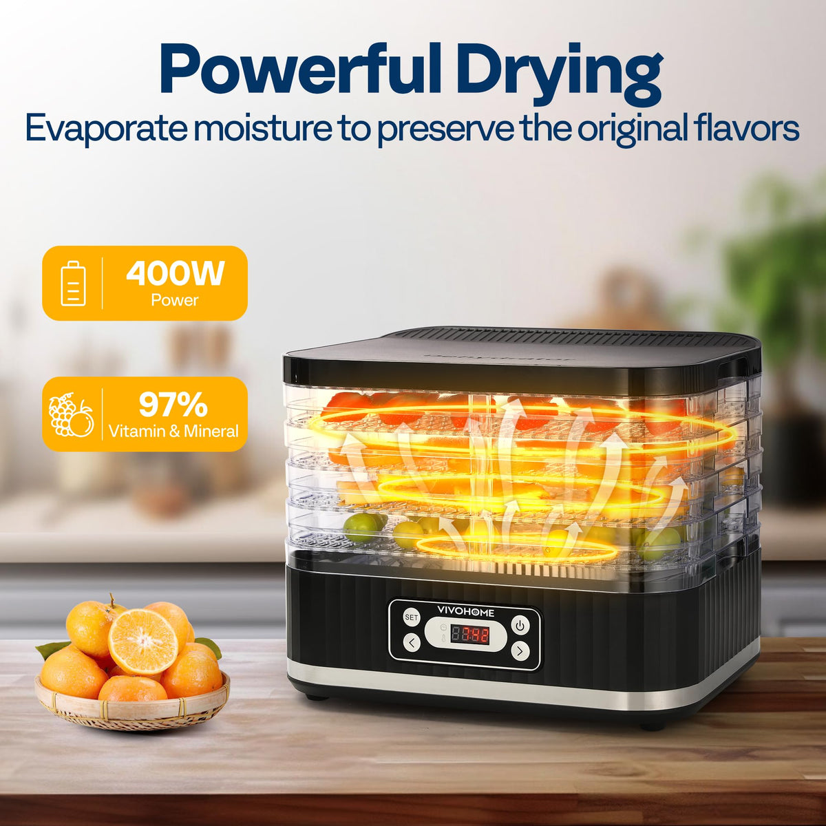 VIVOHOME Dörrautomat mit 8 Einlegefächern 400W BPA frei Dörrgerät mit Temperaturregler von 35°C bis 70°C inkl.72H Timer und Rezept für Fleisch,Obst,Haustier-Leckereienew