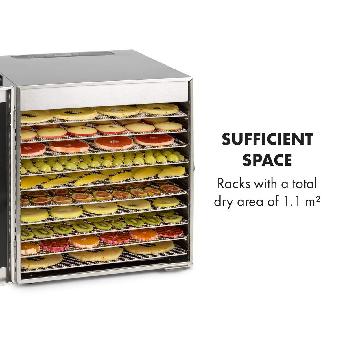 Klarstein Dörrgerät, Dörrautomat für Gemüse, Obst, Pilze & Fleisch, 1500W Edelstahl-Dörrautomat, Trockenautomat mit 16 Metallgitter, Dörrgerät mit 24H Timer & Touch-Display, Food Dehydratorw