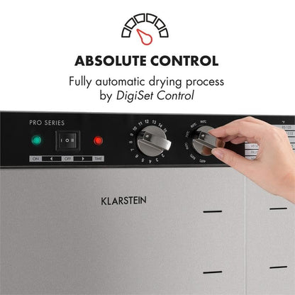 Klarstein Dörrautomat Edelstahl – 4.000-W-Dörrgerät, 48 Edelstahl-Einlegeböden, 30–90 °C, 24-Stunden-Timer, 6 Ventilatoren, 2 Trockenkammern, 50–55 dB, ideal für Obst, Gemüse, Fleisch, Kräuter, Silberw