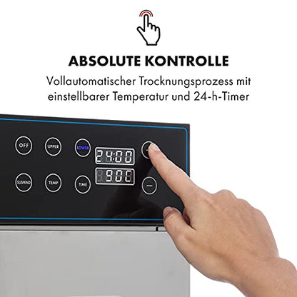 Klarstein Dörrautomat Edelstahl – 4.000-W-Dörrgerät, 48 Edelstahl-Einlegeböden, 30–90 °C, 24-Stunden-Timer, 6 Ventilatoren, 2 Trockenkammern, 50–55 dB, ideal für Obst, Gemüse, Fleisch, Kräuter, Silberw