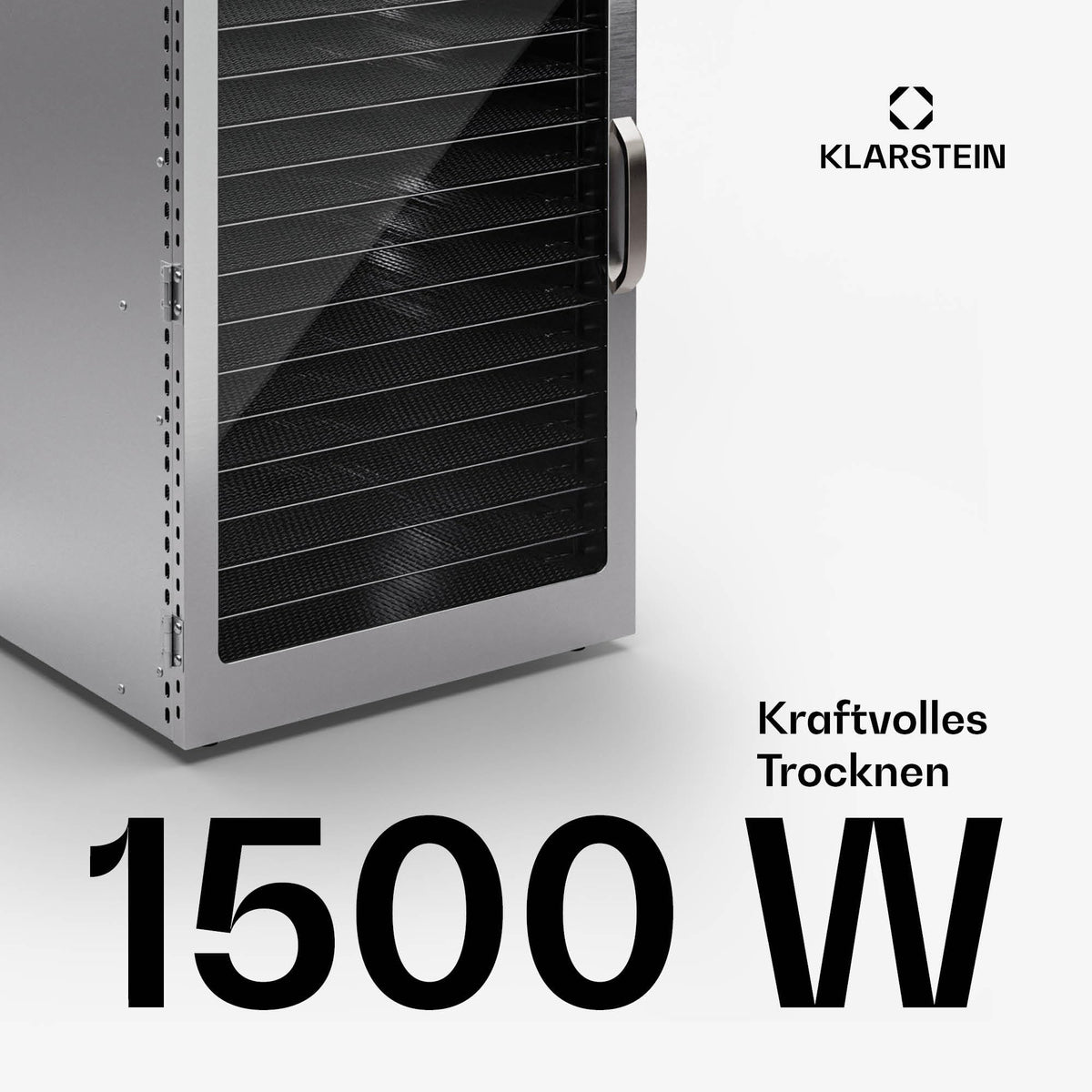 Klarstein Dörrgerät, Dörrautomat für Gemüse, Obst, Pilze & Fleisch, 1500W Edelstahl-Dörrautomat, Trockenautomat mit 16 Metallgitter, Dörrgerät mit 24H Timer & Touch-Display, Food Dehydratorw