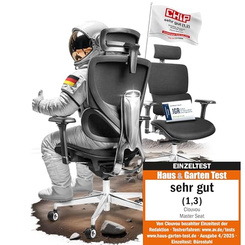 CLOUVOU PowerSeat Testsieger Ergonomischer Bürostuhl – Voll Anpassbar, Gaming, 200 kgd