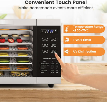 RELAX4LIFE Dörrautomat Edelstahl, Dörrgerät Temperatur einstellbar 30-70℃, Food Dehydrator inkl. 8 Edelstahl-Dörrtabletts, Touch-Display, 24 Std, für Lebensmittel Fleisch Früchte Gemüsew