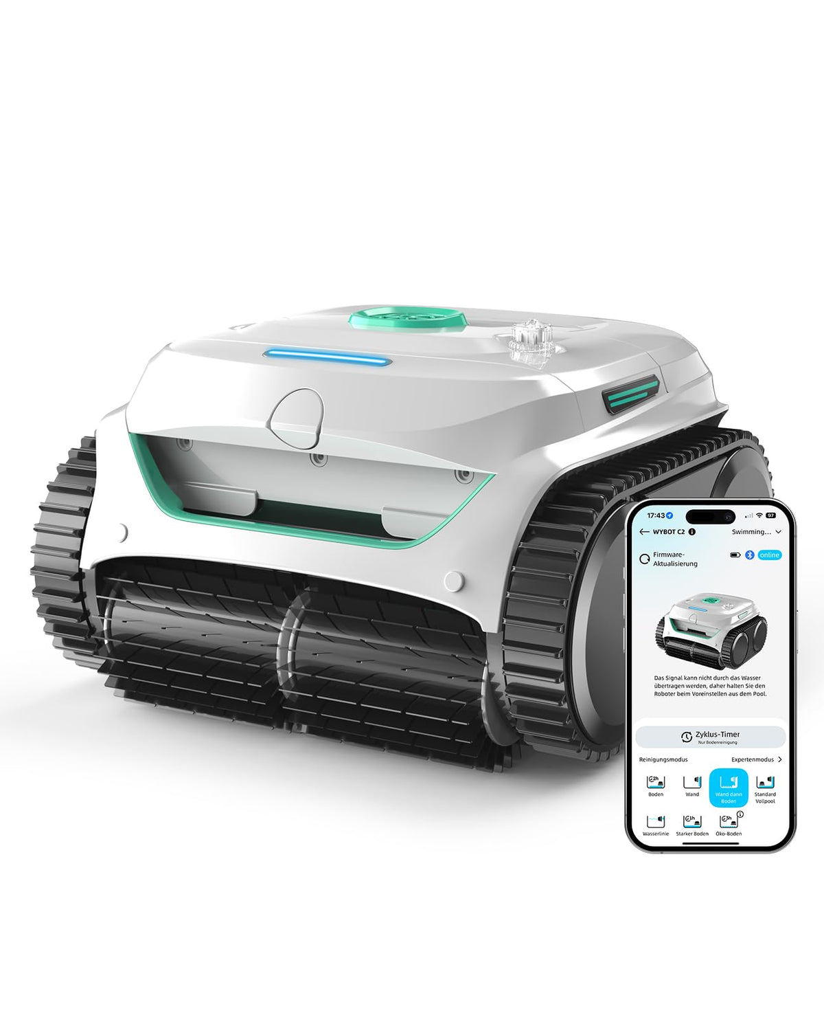 WYBOT C2 Poolroboter Akku, Boden & Wand, bis 150㎡, Doppelfilter, 3 Motoren, Wandkletter, 183 Min, App, Schwarz-Grün Bf