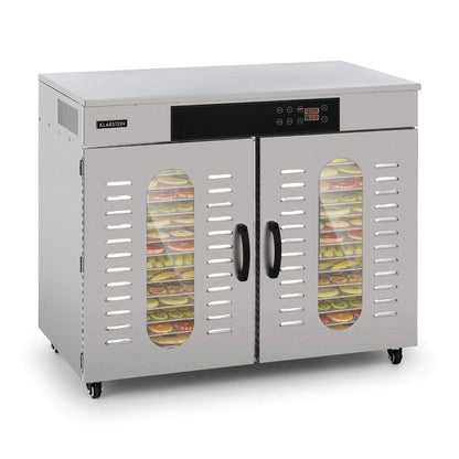 Klarstein Dörrautomat Edelstahl – 4.000-W-Dörrgerät, 48 Edelstahl-Einlegeböden, 30–90 °C, 24-Stunden-Timer, 6 Ventilatoren, 2 Trockenkammern, 50–55 dB, ideal für Obst, Gemüse, Fleisch, Kräuter, Silberw