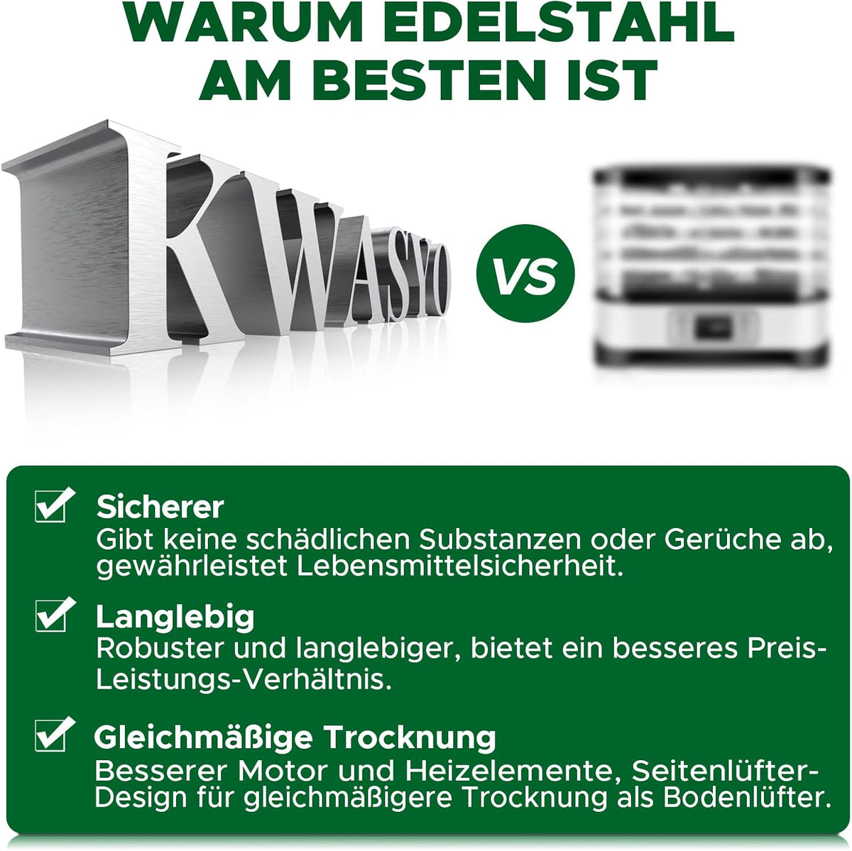 Kwasyo Dörrautomat Edelstahl, Dörrgerät 12 Etagen Ganz in Schwarz, 30-90℃ Temperaturregelung, 24 Stunden Timer, Rezeptheft für Fleisch Obst Gemüse Kräuter, 1000W, LT-09w
