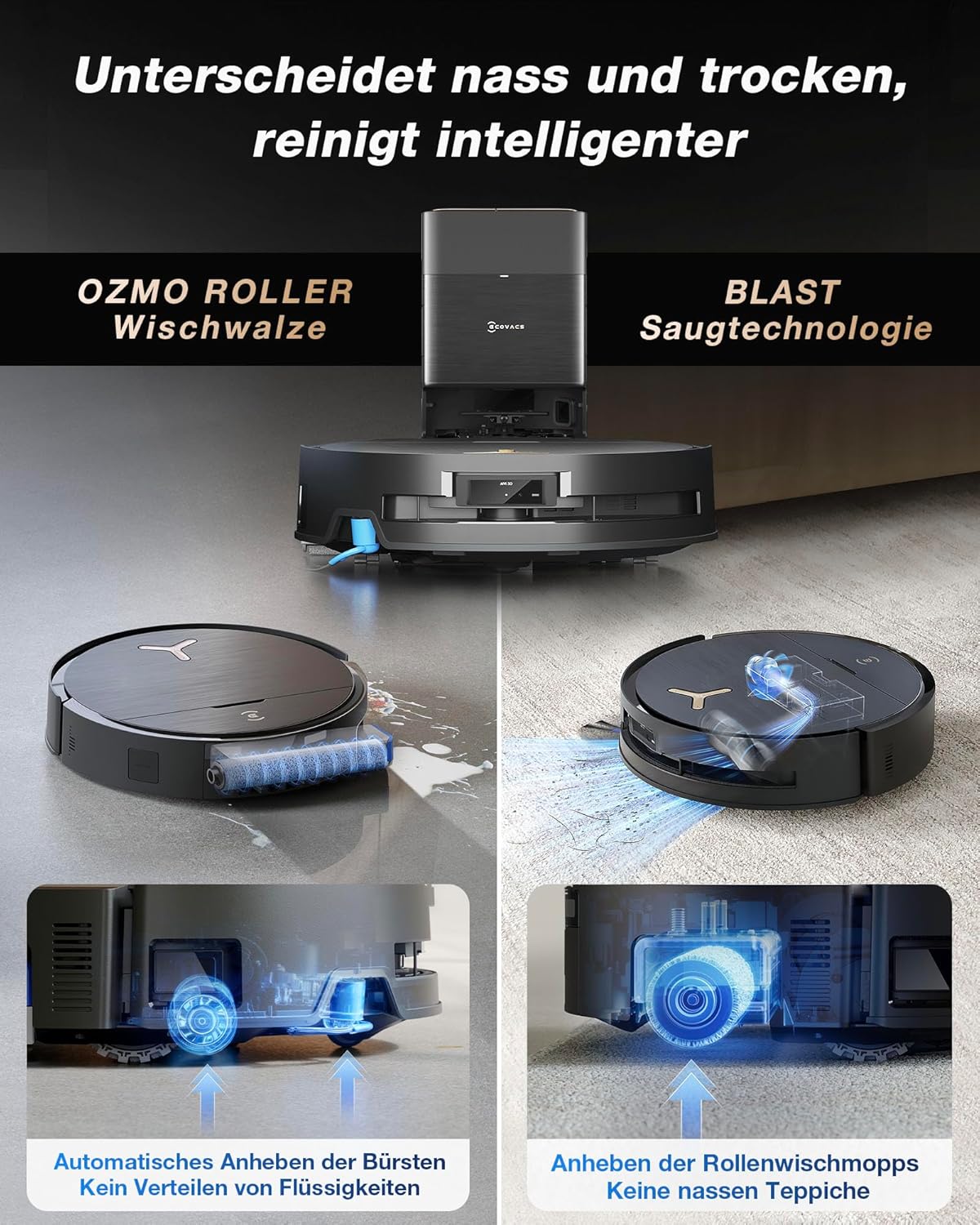 ECOVACS X9 PRO Omni, 16.600Pa, OZMO Roller, ZeroTangle 3.0, Heißwasser-Wischung, TruEdge 2.0, YIKO-GPTf