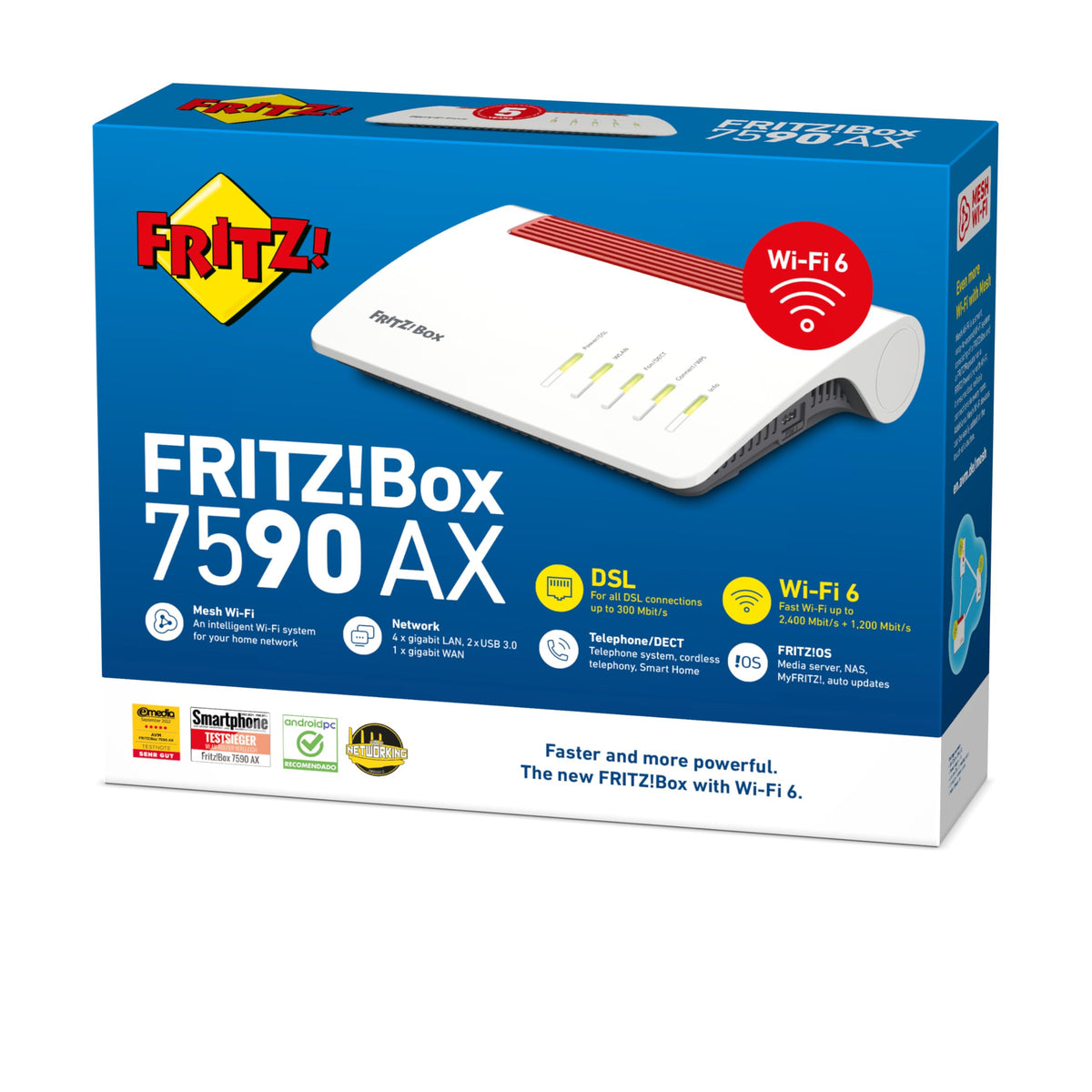FRITZ!Box 7590 AX Exclusive – Wi-Fi 6 DSL-Router mit Mesh, DECT & USB-Stickw