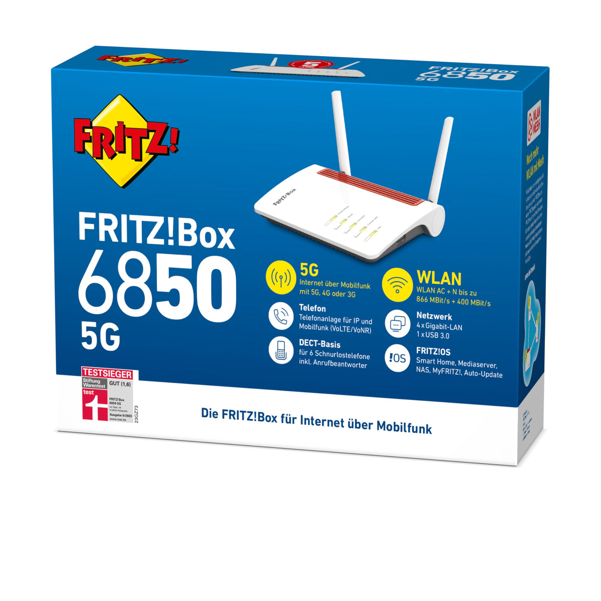 FRITZ!Box 6850 5G – LTE/5G-Router mit WLAN AC+N, DECT, USB 3.0 & 4x LANw