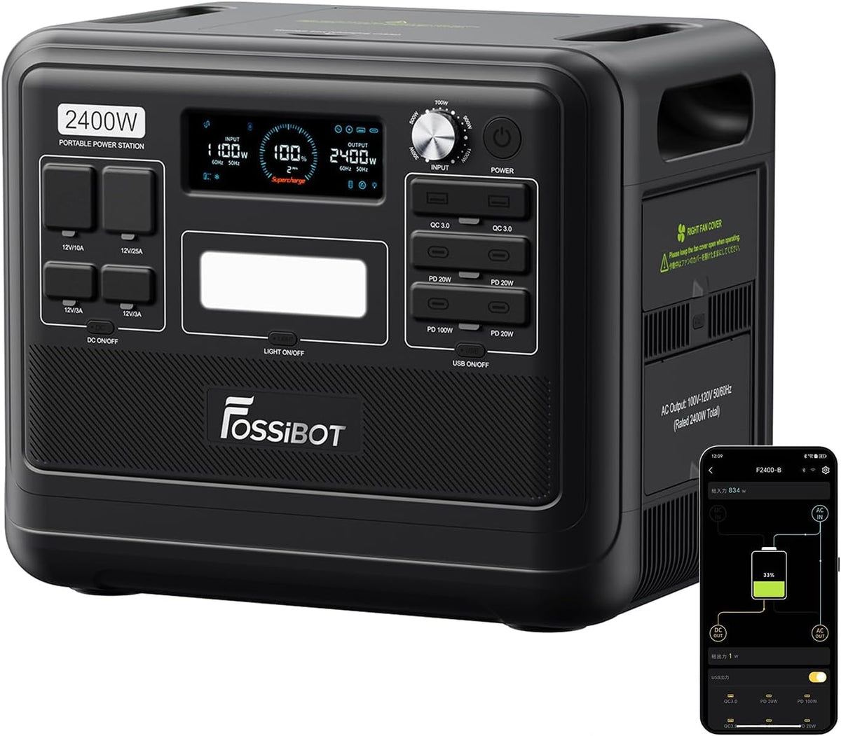 FOSSiBOT F2400 Solar Generator 2048Wh, 2400W (4800W Peak), 3 AC Ausgängef