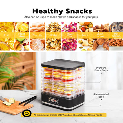 VIVOHOME Dörrautomat mit 8 Einlegefächern 400W BPA frei Dörrgerät mit Temperaturregler von 35°C bis 70°C inkl.72H Timer und Rezept für Fleisch,Obst,Haustier-Leckereienew