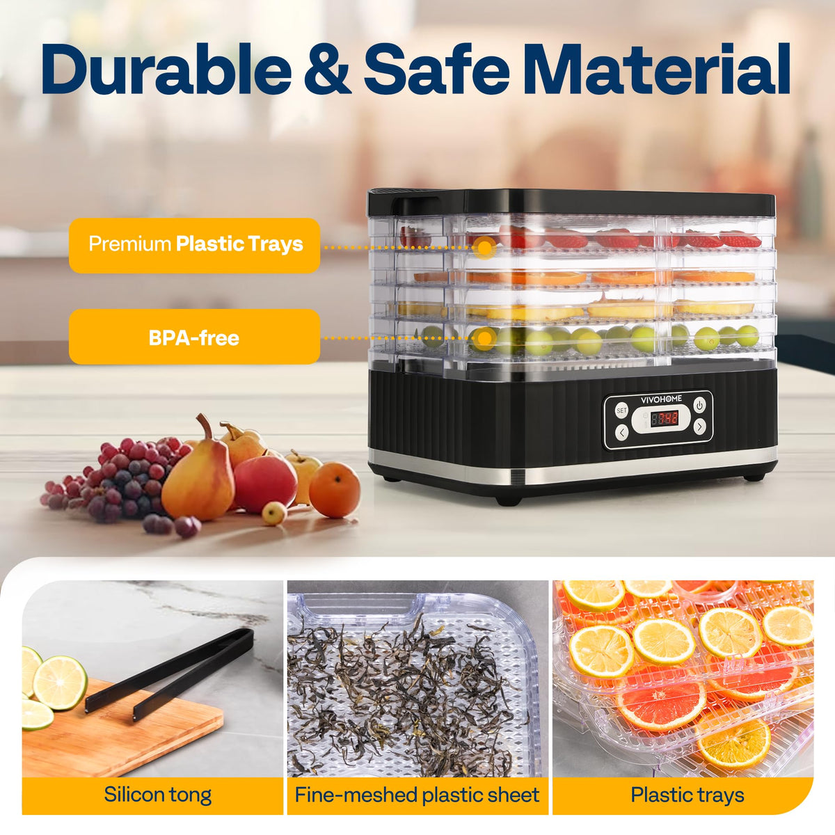 VIVOHOME Dörrautomat mit 8 Einlegefächern 400W BPA frei Dörrgerät mit Temperaturregler von 35°C bis 70°C inkl.72H Timer und Rezept für Fleisch,Obst,Haustier-Leckereienew