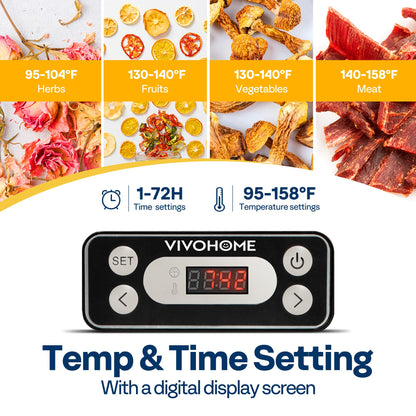 VIVOHOME Dörrautomat mit 8 Einlegefächern 400W BPA frei Dörrgerät mit Temperaturregler von 35°C bis 70°C inkl.72H Timer und Rezept für Fleisch,Obst,Haustier-Leckereienew