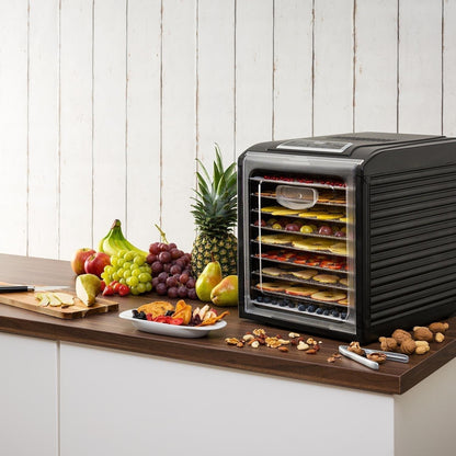 Klarstein Dörrautomat, Dörrgerät, Food Dehydrator, Dörrautomat aus Metall, Dehydrator Food Dryer, 9 Ablagen, 700 Watt, Touch-Display, Timer, Edelstahlheizelement, HotAir Circulation System, Schwarzw