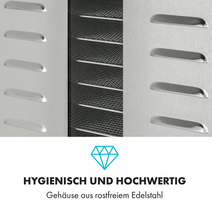 Klarstein Dörrautomat Edelstahl – 4.000-W-Dörrgerät, 48 Edelstahl-Einlegeböden, 30–90 °C, 24-Stunden-Timer, 6 Ventilatoren, 2 Trockenkammern, 50–55 dB, ideal für Obst, Gemüse, Fleisch, Kräuter, Silberw