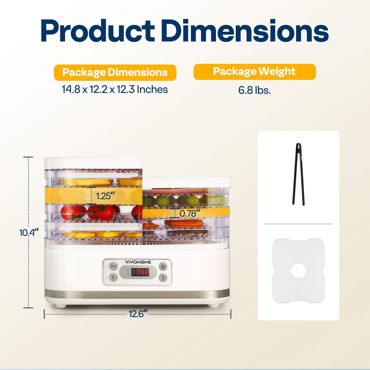 VIVOHOME Dörrautomat mit 8 Einlegefächern 400W BPA frei Dörrgerät mit Temperaturregler von 35°C bis 70°C inkl.72H Timer und Rezept für Fleisch,Obst,Haustier-Leckereienew