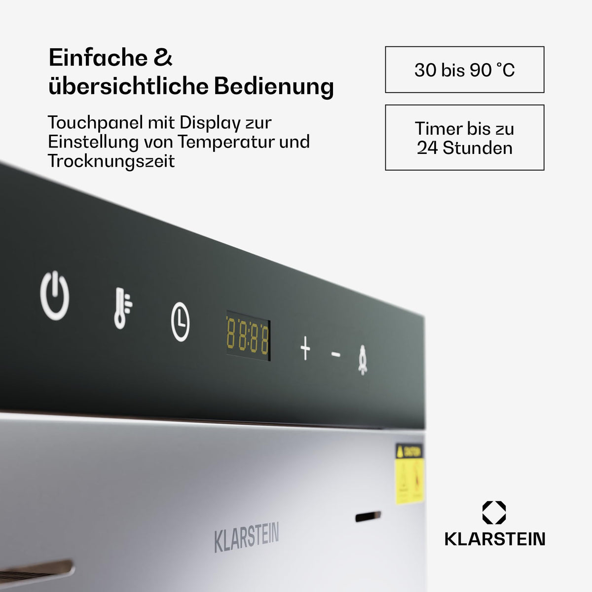 Klarstein Dörrautomat Edelstahl – 4.000-W-Dörrgerät, 48 Edelstahl-Einlegeböden, 30–90 °C, 24-Stunden-Timer, 6 Ventilatoren, 2 Trockenkammern, 50–55 dB, ideal für Obst, Gemüse, Fleisch, Kräuter, Silberw