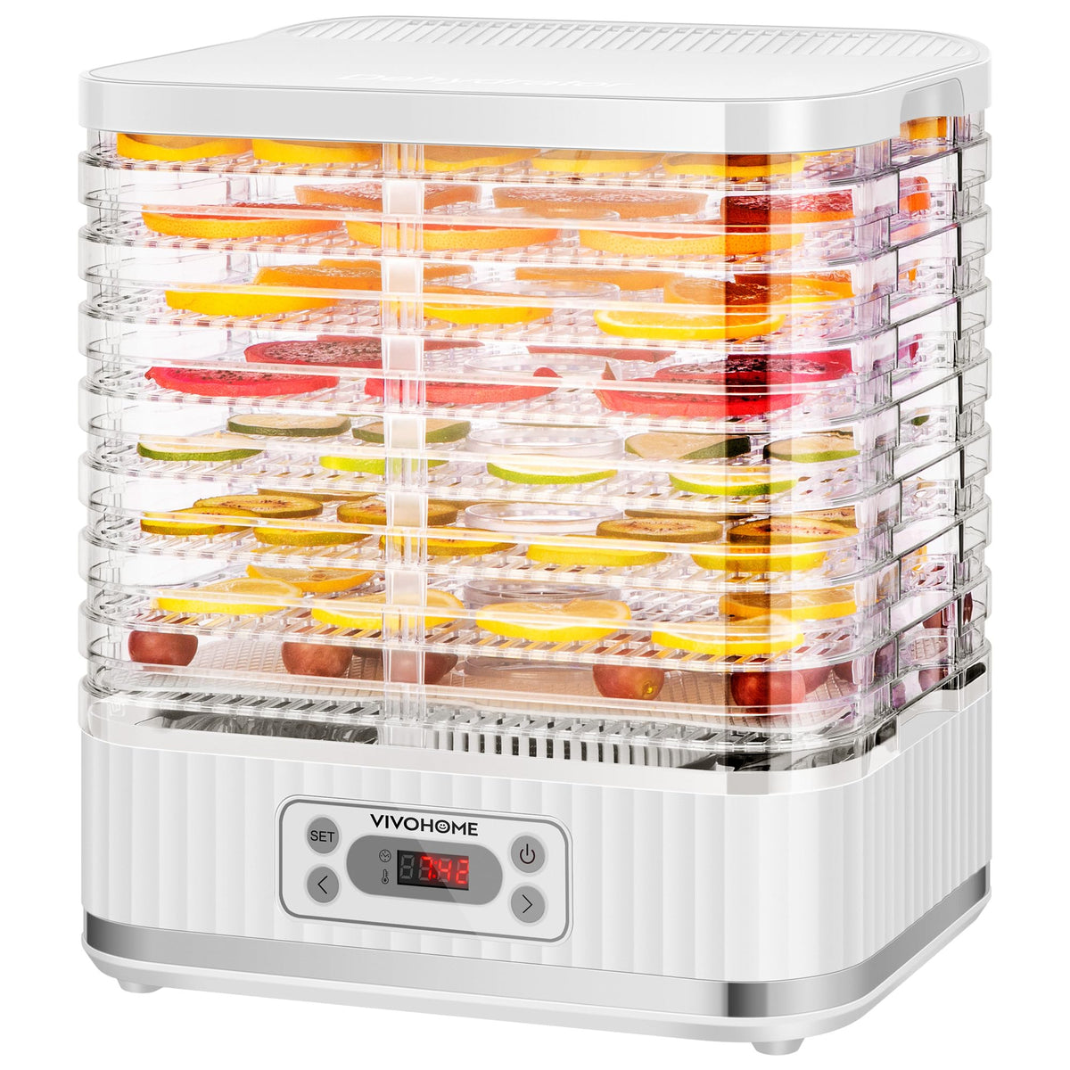 VIVOHOME Dörrautomat mit 8 Einlegefächern 400W BPA frei Dörrgerät mit Temperaturregler von 35°C bis 70°C inkl.72H Timer und Rezept für Fleisch,Obst,Haustier-Leckereienew