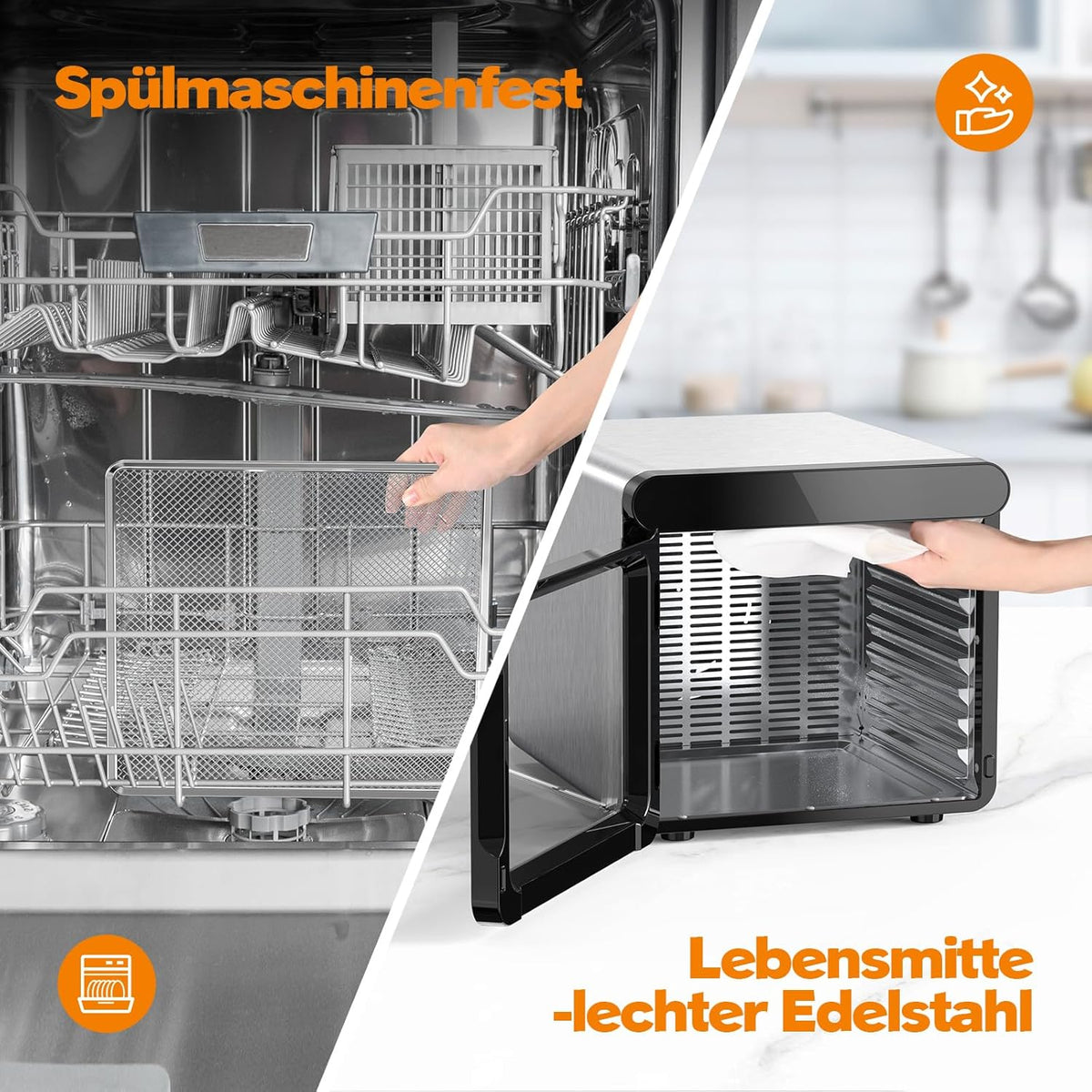 YASHE Stainless Steel Dehydrator with Digital Control (Temperature up to 75°C, Timer up to 48 Hours), 9 Trays Dehydrator for Fruit and Vegetables, Rear Fan for 360° Air Circulation, 800 Ww