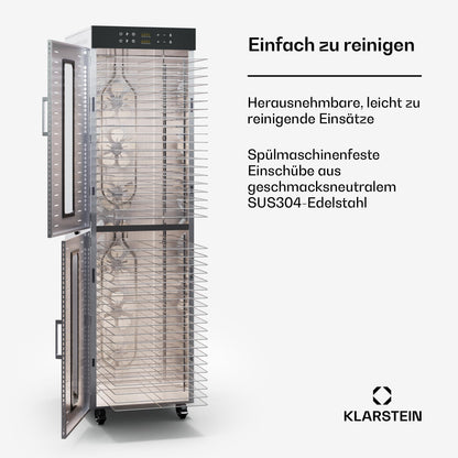 Klarstein Dörrautomat Edelstahl – 4.000-W-Dörrgerät, 48 Edelstahl-Einlegeböden, 30–90 °C, 24-Stunden-Timer, 6 Ventilatoren, 2 Trockenkammern, 50–55 dB, ideal für Obst, Gemüse, Fleisch, Kräuter, Silberw