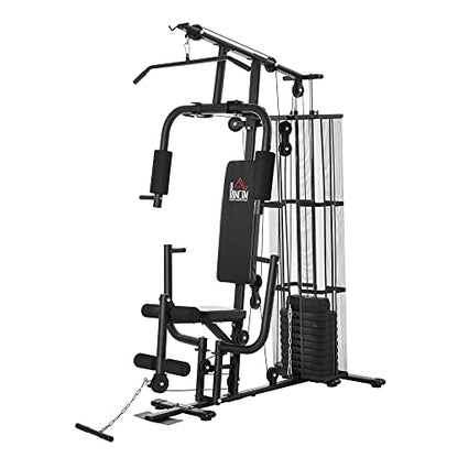HOMCOM Multistation: Kraftstation mit Latzug, Butterfly & 45 kg Gewichtenl