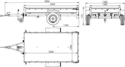 UNITRAILER Car Trailer 230 x 125 cm Garden Trailer 230 Tilting 750 kg with Jockey Wheel, Blue Tarpaulin and High Arrowl