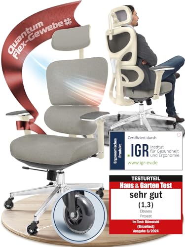 CLOUVOU PowerSeat Testsieger Ergonomischer Bürostuhl – Voll Anpassbar, Gaming, 200 kgd