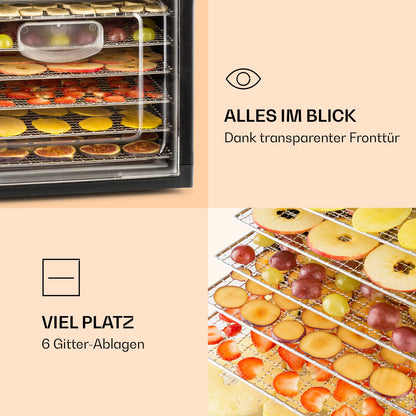 Klarstein Dörrautomat, Dörrgerät, Food Dehydrator, Dörrautomat aus Metall, Dehydrator Food Dryer, 9 Ablagen, 700 Watt, Touch-Display, Timer, Edelstahlheizelement, HotAir Circulation System, Schwarzw