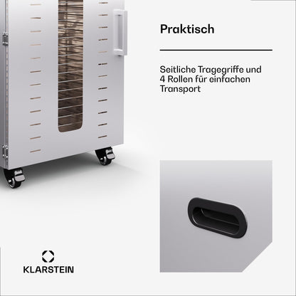 Klarstein Dörrautomat Edelstahl – 4.000-W-Dörrgerät, 48 Edelstahl-Einlegeböden, 30–90 °C, 24-Stunden-Timer, 6 Ventilatoren, 2 Trockenkammern, 50–55 dB, ideal für Obst, Gemüse, Fleisch, Kräuter, Silberw
