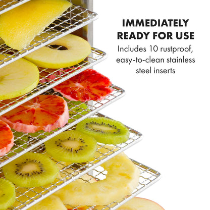 Klarstein Dörrgerät, Dörrautomat für Gemüse, Obst, Pilze & Fleisch, 1500W Edelstahl-Dörrautomat, Trockenautomat mit 16 Metallgitter, Dörrgerät mit 24H Timer & Touch-Display, Food Dehydratorw