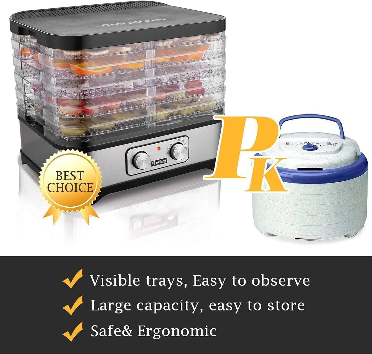 Dehydrator Dehydrator with Temperature Control, 8 Levels Removable Dehydrator, Temperature Control 35-70°C for Meat, Fruits, Vegetables and Nuts, 400 W, Button, BPA-Freew