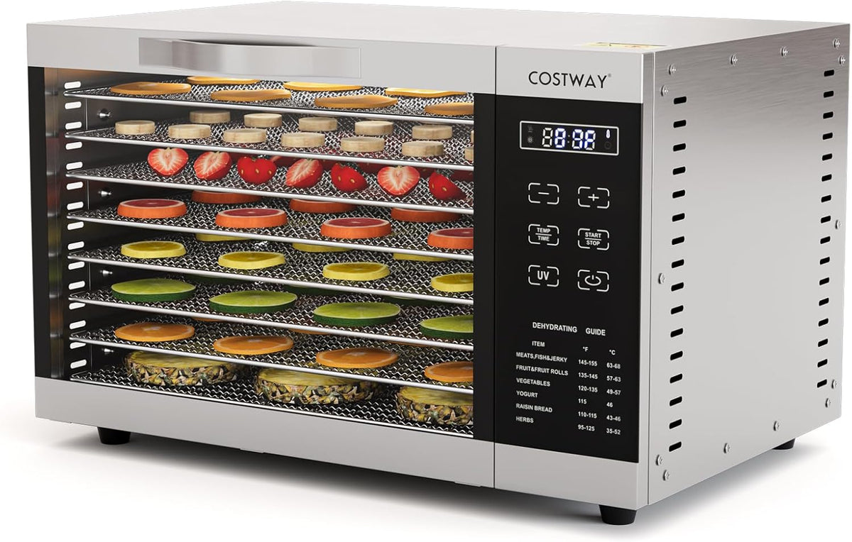 COSTWAY Dehydrator with 8 Grid Trays, 620W Dehydrator 30-70°C Temperature Control & 24H Timer, Overheating & Overload Protection, Food Dryer for Fruit, Meat, Vegetablesw