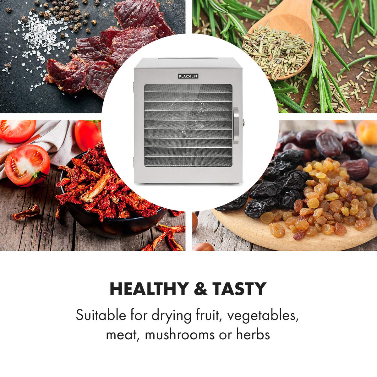 Klarstein Dörrgerät, Dörrautomat für Gemüse, Obst, Pilze & Fleisch, 1500W Edelstahl-Dörrautomat, Trockenautomat mit 16 Metallgitter, Dörrgerät mit 24H Timer & Touch-Display, Food Dehydratorw