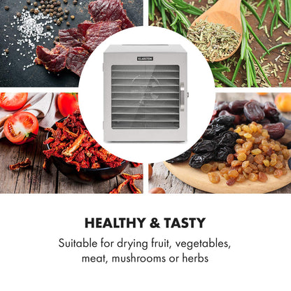 Klarstein Dörrgerät, Dörrautomat für Gemüse, Obst, Pilze & Fleisch, 1500W Edelstahl-Dörrautomat, Trockenautomat mit 16 Metallgitter, Dörrgerät mit 24H Timer & Touch-Display, Food Dehydratorw