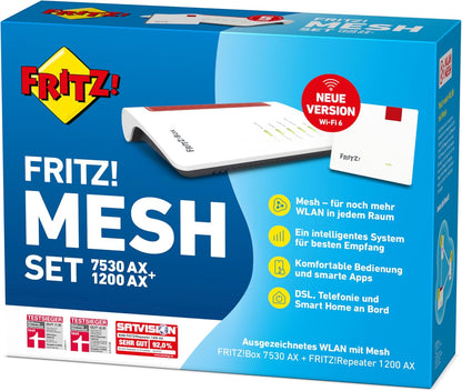 FRITZ!Mesh Set – 7530 AX Wi-Fi 6 Router + 1200 AX Repeater, bis 2.400 MBit/sw