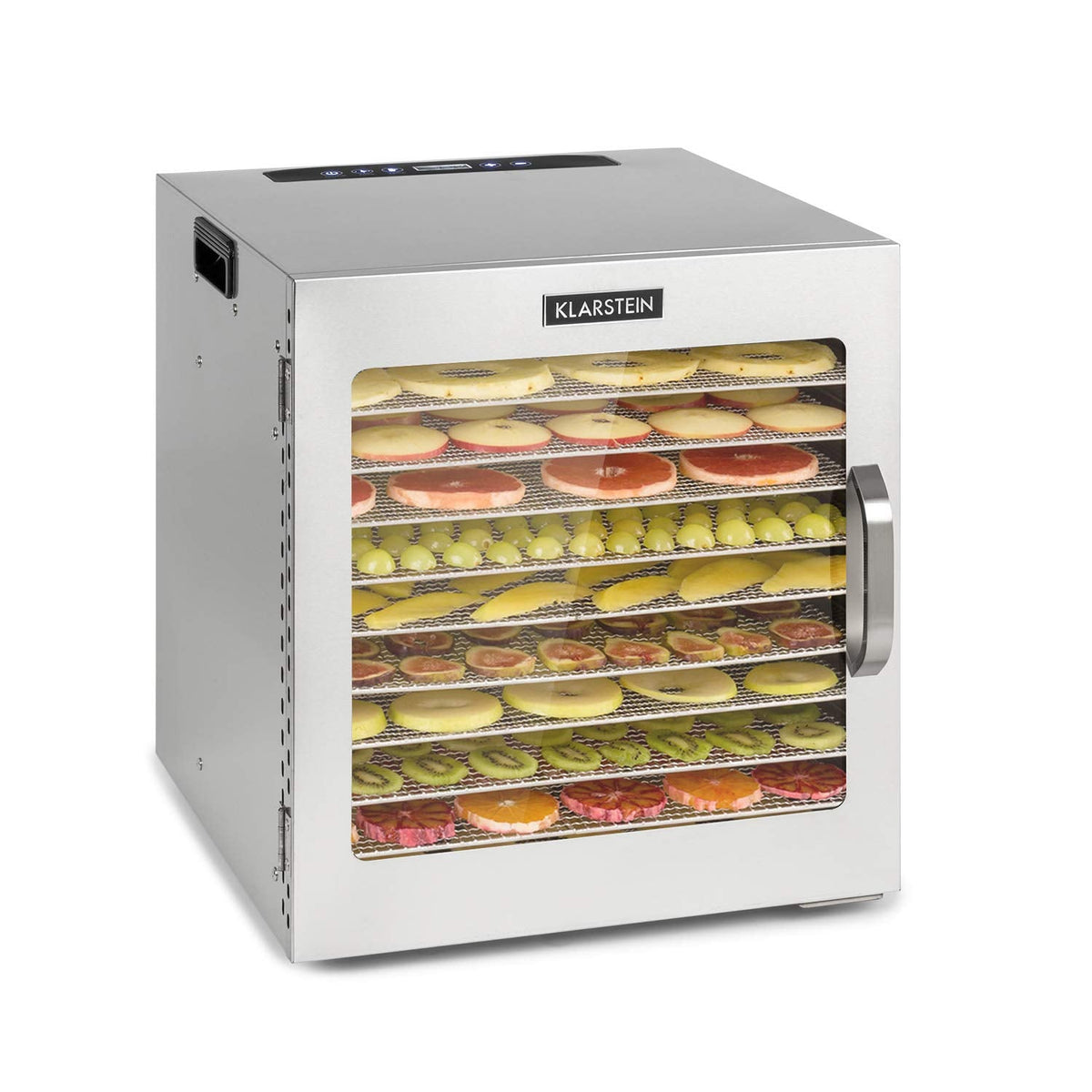 Klarstein Dörrgerät, Dörrautomat für Gemüse, Obst, Pilze & Fleisch, 1500W Edelstahl-Dörrautomat, Trockenautomat mit 16 Metallgitter, Dörrgerät mit 24H Timer & Touch-Display, Food Dehydratorw