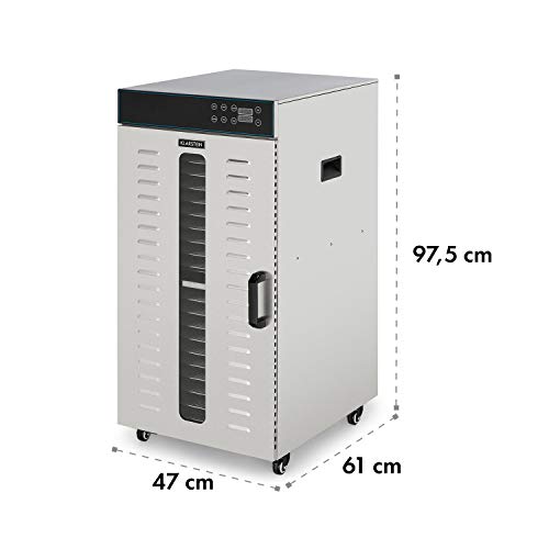Klarstein Dörrautomat Edelstahl – 4.000-W-Dörrgerät, 48 Edelstahl-Einlegeböden, 30–90 °C, 24-Stunden-Timer, 6 Ventilatoren, 2 Trockenkammern, 50–55 dB, ideal für Obst, Gemüse, Fleisch, Kräuter, Silberw