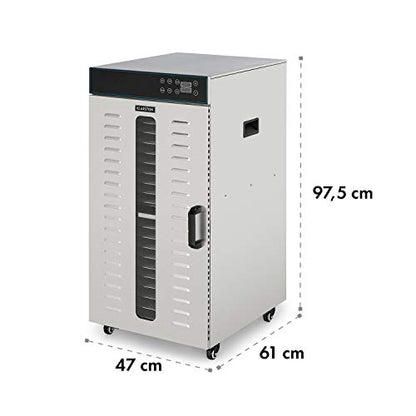 Klarstein Dörrautomat Edelstahl – 4.000-W-Dörrgerät, 48 Edelstahl-Einlegeböden, 30–90 °C, 24-Stunden-Timer, 6 Ventilatoren, 2 Trockenkammern, 50–55 dB, ideal für Obst, Gemüse, Fleisch, Kräuter, Silberw
