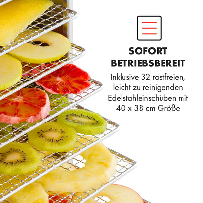 Klarstein Dörrautomat Edelstahl – 4.000-W-Dörrgerät, 48 Edelstahl-Einlegeböden, 30–90 °C, 24-Stunden-Timer, 6 Ventilatoren, 2 Trockenkammern, 50–55 dB, ideal für Obst, Gemüse, Fleisch, Kräuter, Silberw