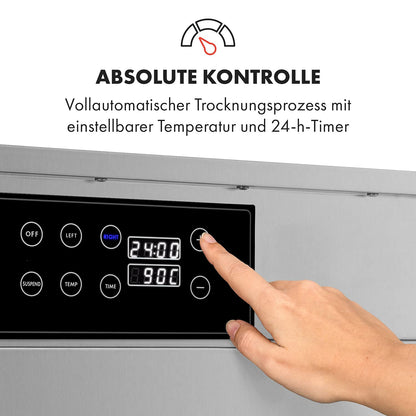 Klarstein Dörrautomat Edelstahl – 4.000-W-Dörrgerät, 48 Edelstahl-Einlegeböden, 30–90 °C, 24-Stunden-Timer, 6 Ventilatoren, 2 Trockenkammern, 50–55 dB, ideal für Obst, Gemüse, Fleisch, Kräuter, Silberw