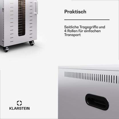 Klarstein Dörrautomat Edelstahl – 4.000-W-Dörrgerät, 48 Edelstahl-Einlegeböden, 30–90 °C, 24-Stunden-Timer, 6 Ventilatoren, 2 Trockenkammern, 50–55 dB, ideal für Obst, Gemüse, Fleisch, Kräuter, Silberw