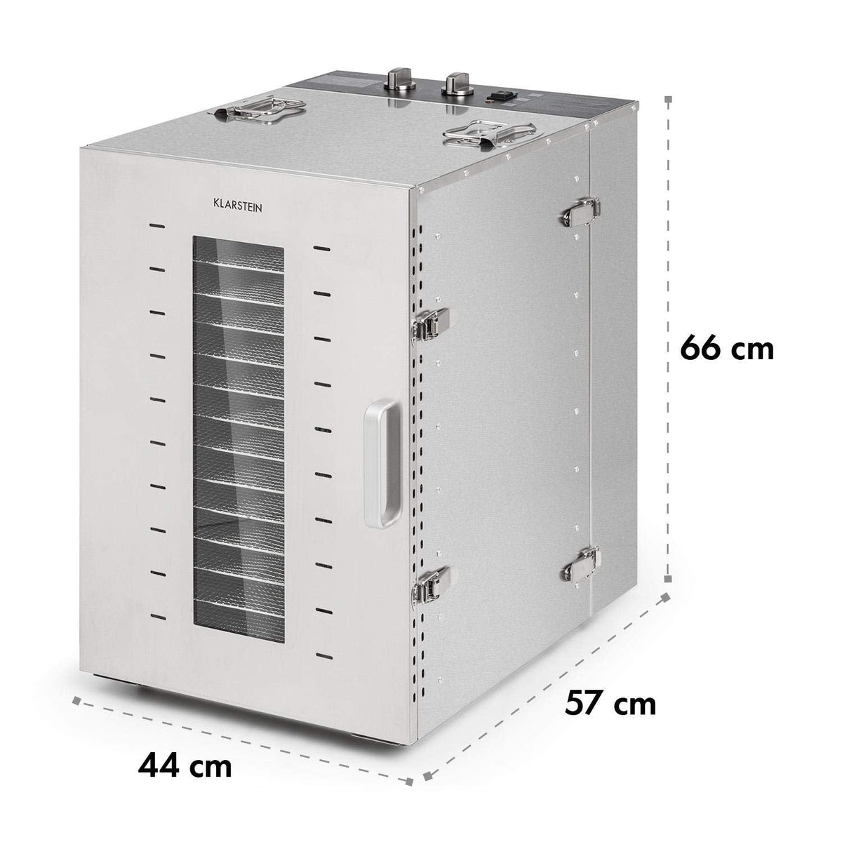 Klarstein Dörrautomat Edelstahl – 4.000-W-Dörrgerät, 48 Edelstahl-Einlegeböden, 30–90 °C, 24-Stunden-Timer, 6 Ventilatoren, 2 Trockenkammern, 50–55 dB, ideal für Obst, Gemüse, Fleisch, Kräuter, Silberw
